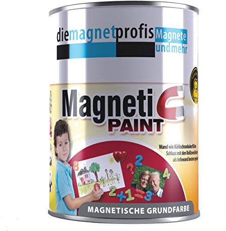 Magnetfarbe, extreme Haftkraft, allergikerfreundliche Wandfarbe für Innenräume,ohne Konservierungsmittel grau, 1 Liter (3 Neodym Magnete pro Dose)