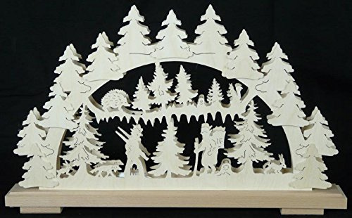 Rudolphs Schatzkiste Schwibbogen mit Waldfreunde und Beleuchtung BxHxT 50x31x7cm NEU Lichterbogen Fensterbogen Spitzbogen Erzgebirge Seiffen Weihnachten Licht Holz Dekoration Beleuchtung