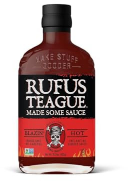 Rufus Teague Blazin’ Hot BBQ Sauce 432g – Hot BBQ Sauce with Smoke & Chilli – For Ribs, Wings & Burgers – Gift for Men, Spicy Grill Set