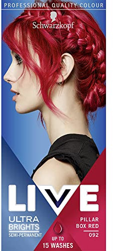 Schwarzkopf LIVE Ultra Brights Or Pastels, Vibrant Semi-permanent Red Hair Dye, Lasts Up to 15 Washes- Pillar Box Red 092