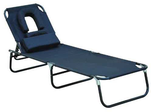 Outsunny Sedia Sdraio da Esterno Pieghevole con Foro per il Viso e Cuscini, Lettino Prendisole da Giardino, Spiaggia e Campeggio, Nero