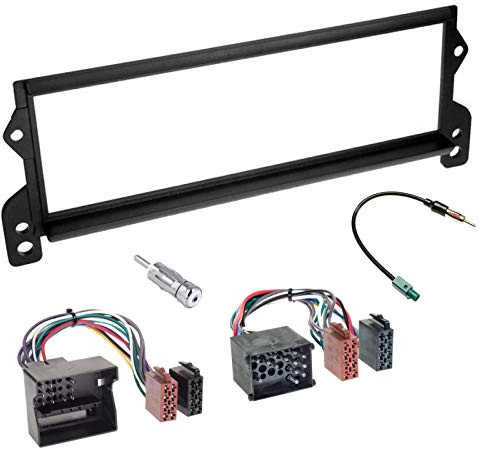 Sound-way 1 DIN Autoradio Radioblende RadioRahmen, ISO-Verbindungskabel, Antennenadapter, kompatibel mit Mini Cooper