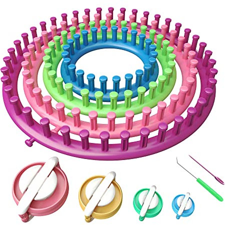 Readaeer Strickset, Strickring, Strickrahmen, Handstricker, Stricken Zubehör, Häckelnset, Werkzeug mit Häkelnadel und Pompon-Maker Strickringe Set Strickrahmen Knitting Loom