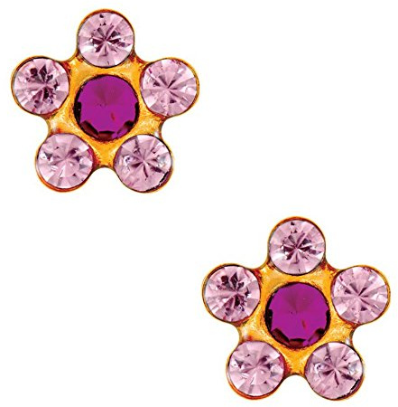 Studex Tiny Tips Light Rose and Fuchsia Crystal 5mm Daisy Gold Plated Childrens Hypo-allergenic Stud Earrings