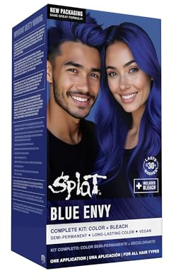 Splat Blue Envy Semi Permanent Hair Dye Kit with Bleach, 1 Application, Includes Blue Hair Dye, Oxide & Bleach Powder, Vegan & Cruelty Free Hair Color