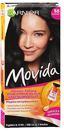Garnier Intensiv-Tönung für leuchtendes Haar ohne Ammoniak, Grauabdeckung, Movida, 55 Schwarz, 3er Pack