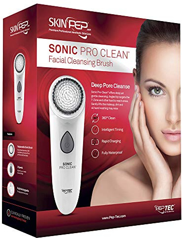 SkinPep Sonic Pro-Clean, Rechargeable Facial Cleansing Brush, Waterproof, Skin Care system, Electric Face Cleaner Facial Massager - (Money Back Guarantee) (Facial Cleansing Set)