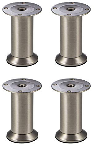 Gedotec Design Möbelfuß höhen-verstelllbar Sockelfuß Edelstahl-Optik - Vera | Moderner Sofafuß rund mit Höhe 85 mm | Kastenfuß mit Platte | 4 Stück - Moderner Metall Schrank-Fuß für Kommoden & Sofas