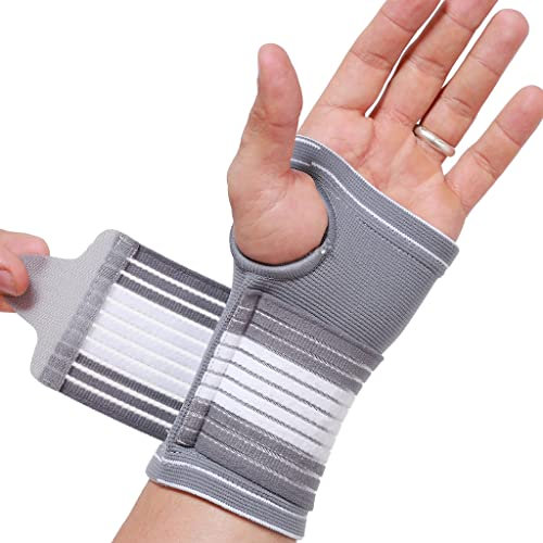 NEOtech Care - Supporto per palmo della mano - fessura per pollice - fascia di compressione regolabile - tessuto elastico e traspirante - per sport, bowling, boxe (Grigio, S, 1 Pezzo)