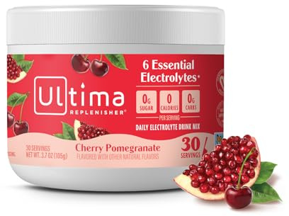 Ultima Replenisher Daily Electrolyte Powder Drink Mix – Cherry Pomegranate, 30 Servings Canister – Zero Sugar Hydration Powder with 6 Electrolytes & Minerals – Sugar Free, Plant-Based & Keto Friendly