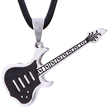 DonDon Lederhalskette E-Gitarren Anhänger Edelstahl und schwarzer Samtbeutel