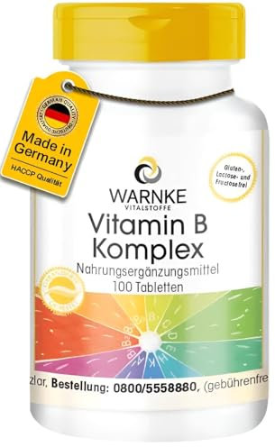 Vitamin B Komplex - 100 Tabletten - hochdosiert - mit 200μg Biotin & 150μg Folsäure - enthält alle B-Vitamine - vegan | Warnke Vitalstoffe - Deutsche Apothekenqualität