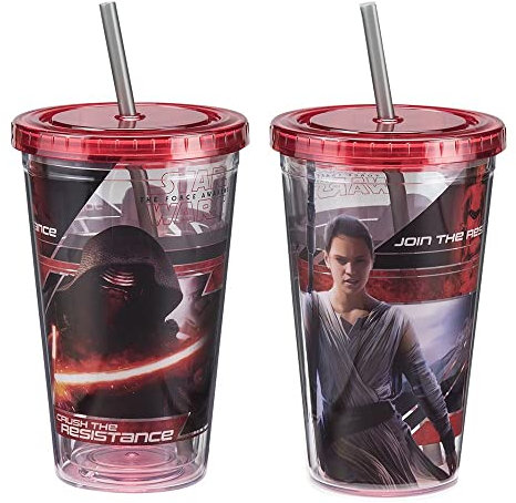 Joy Toy 99514 Star Wars Episode VII - Trinkbecher aus Acryl mit Deckel und Strohhalm, 10 x 10 x 16 cm