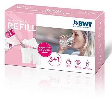 BWT REFILL Filterkartusche Magnesium Mineralized Water | 1 Kartusche inkl. 3 Öko Refill Mg² | Wasserfilter Trinkwasser | Filtert Kalk, Chlor, Blei & Kupfer | für Wasserhärte ab 15°dH geeignet