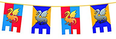 Boland 44000 - Chaîne de fanions chevaliers et dragons, longueur 6 m, décoration à suspendre avec château et armoiries, guirlande, décoration pour fête à thème, anniversaire ou carnaval