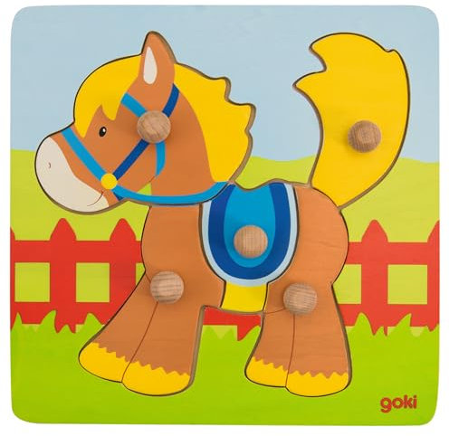 goki 57555 - Steckpuzzle Pferd aus Holz - 5 Teile