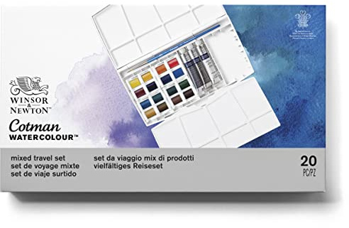 Winsor & Newton acuarela Cotman - Caja de acuarela Pintor Plus - set de 16 medio godets + 3 tubos de 8ml, colores surtidos