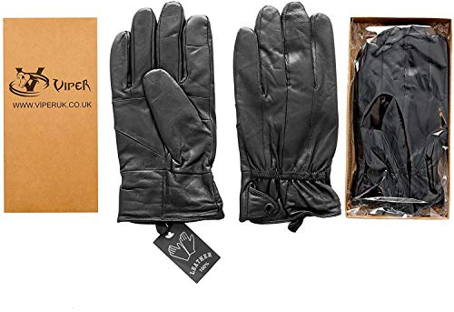VIPER Fleece Lined Thermal Insulated Genuine Black Leather Mens Gloves (L) TouchScreen