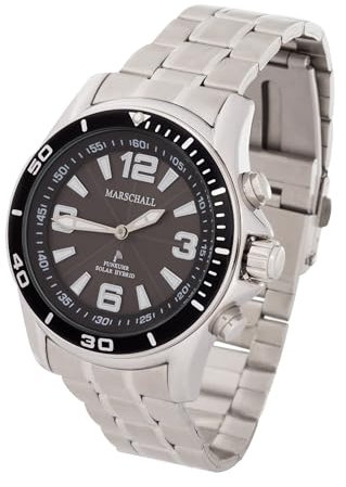 Marschall Deutsch sprechende Herren Armbanduhr I Mit Solarpanel I 1146s I Funkarmbanduhr I Für Blinde, Senioren und Demenzkranke I Datum- und Zeitansage I Vario-Edelstahlarmband