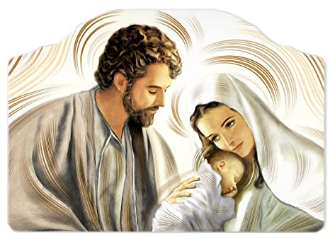 Lupia - Quadro Moderno Capezzale Nativity Brown Sacra Famiglia, Stampa Artigianale Made in Italy, Adatto a Tutti Gli Stili, Multicolore, 46x65 cm, Legno