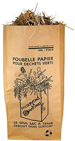 Lot de 50 Sacs 100 Litres SOLIDE (2 FEUILLES) déchets verts et organiques en papier kraft compatible compost, sac jardin ramassage herbe, végétal compost