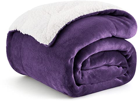 Bedsure Coperta in pile Sherpa, per divano, spessa e calda, morbida e soffice, per l'inverno, viola, 127 x 152 cm