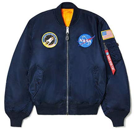 Alpha Industries MA-1 NASA Bomber Flight Jacket - Fighter Pilot Flight Jacket - Replica Blue, S