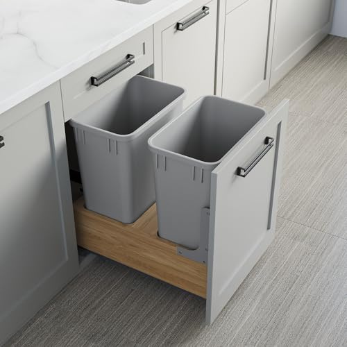 Dowell B18/B21 Wood Base Wastebasket Pullout with Two 35Qt Plastic Bins (4008 0218 35 * 2)