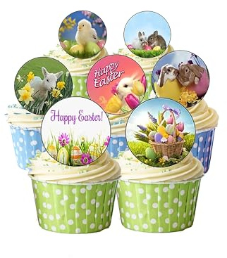 24 Precut Easter Bunnies and Chicks Edible Wafer Paper Cake Toppers Decorations