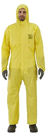 Ansell AlphaTec 2300 Model 132, Mono de Trabajo Desechable, Protección Quimica Tipo 3/4/5, Traje Integral y Impermeable, Seguridad Industrial, Hombre Mujer, Amarillo, Talla XL (1 Unidad)
