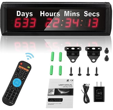Hanchen 1''(2.54cm) LED Timer Intervallo Conto alla Rovescia 9 Cifre Orologio Cronometro Digitale con Telecomando Per Conferenze Palestre Case