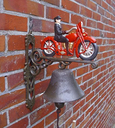 Unbekannt Türglocke Verschiedene Dessins Gusseisen Antik Nostalgie Stil Retro Bauernhof Tiere Feuerwehr ect. (Motorrad)