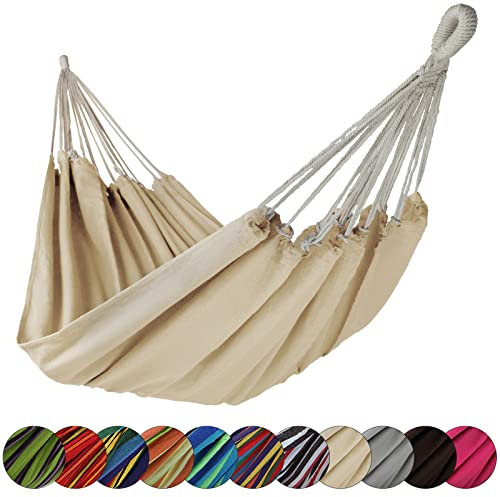 BB Sport Hängematte XL 220 x 170 cm max. Belastbarkeit 250 kg Tragetasche 1-2 Personen Camping Garten Balkon Terasse Wetterfest, Farbe:Beach