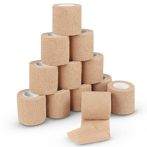 Ever Ready First Aid Self Adherent Cohesive Bandages 3 x 5 Yards - 12 Count, Tan