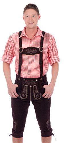Herren Trachten Kniebundhose dunkelbraun aus feinstem Rindsveloursleder, 64 (120-123cm), Dunkelbraun