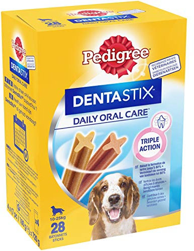 PEDIGREE 12421/236 Hundesnacks Hundeleckerli Dentastix Medium Tägliche Zahnpflege für mittelgroße Hunde 10-25kg, 28 Sticks (1 x 28 Sticks)