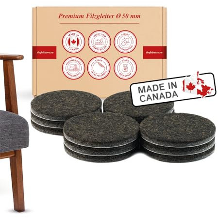 Patins en Feutre Autocollants Ronds 12 pièces, 50 mm de diamètre, 5 mm épaisseur, Protection de Sol pour Meubles, Patins de Chaise, parquet ou stratifié - Made in Canada