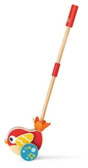 Hape Schiebevogel Lilly, Zieh- und Schiebespielzeug mi Musik, Lauflern-Spielzeug aus Holz, für Kleinkinder mit abnehmbarem Stab, ab 12 Monaten