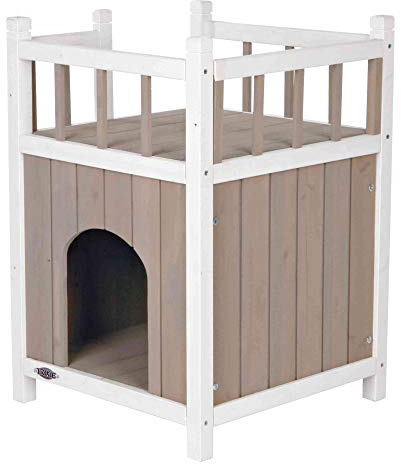 TRIXIE Cat Home with Balcony, Elevated Cat House, Weatherproof Shelter, Ideal for Cats and Small Dogs 17.5 x 17.5 x 25.5 in.