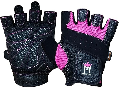 Meister Women's Fit Grip Weight Lifting Gloves w/Washable Amara Leather - Black/Pink - Medium