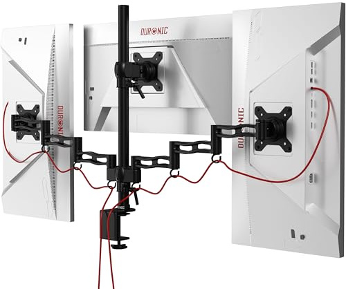 Duronic DM353 Arm für 3 Computermonitore, Dreifach-Monitorhalterung | Für PC mit Gelenk, VESA 75 100, höhenverstellbar, drehbar neigbar und schwenkbar, Universelle Kompatibilität