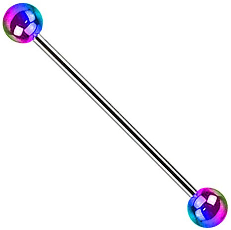 Piercingfaktor Piercing Hantel Barbell Industrial Ohr Cartilage Helix Tragus Intim Brust Stab Ohrpiercing mit Metallic Kugeln Rainbow