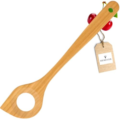 HOFMEISTER® Kochlöffel spitz mit Loch 30 cm – Kirschholz geölt, schont Beschichtung (1 Stück)