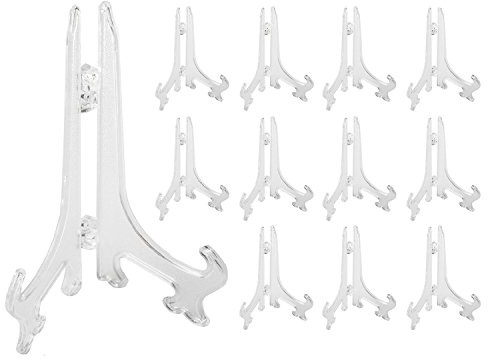 Super Z Outlet Clear Plastic Easels or Stand/Plate Holders to Display Pictures, Placecards, or Other Items at Weddings, Home Decoration, Birthdays, Tables (12 Pack) (5 Inch)