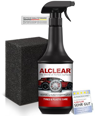 ALCLEAR 721RK Tire Shine 1000 ml, with application sponge, satin finish, UV protection, color refreshing, for tire sidewalls, plastic, door rubber, rubber care, car care, vehicle preparation.