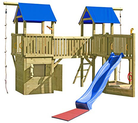 Gartenpirat Spielanlage Freibeuter mit 2X Spielturm Brücke Spielhaus Schiff und Rutsche, TÜV