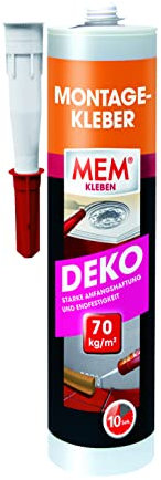 MEM Montage-Kleber DEKO, Pastöser Dispersionsklebstoff, Hohe Anfangshaftung und Endfestigkeit, Für verschiedene Untergründe, Lösemittelfrei, 380 g Kartusche, Beige