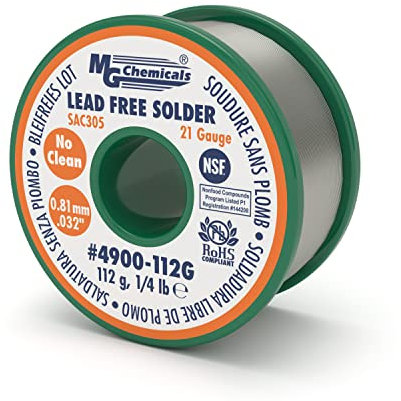 MG Chemicals 4900 SAC305, 96,3% d'étain, 0,7% de cuivre et 3% d'argent, SANS PLOMB, 0,81 mm / 0,032 Dia. 112 grammes