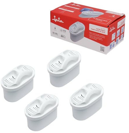 JATA HOGAR RE123X4 - Filtro Agua Grifo. Filtros para Jarra de Agua. Pack de 4 unidades. Iónicos. Mejora la calidad y el sabor del agua. Mantiene minerales esenciales