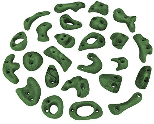 ALPIDEX 25 Klettergriffe | Klettersteine | Verschiedene Grifftarten | Ideales Starterset | Leisten | Sloper | Fingerlöcher | Klettergriffset - Farbe:grün-meliert